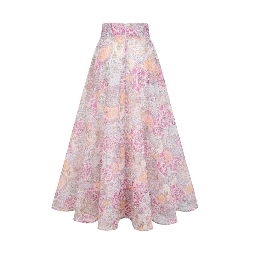 Assuntina Pink Shirt Skirt Set in Mesmerizing Pattern Print