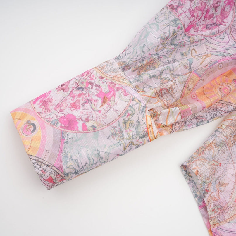 Assuntina Pink Shirt Skirt Set in Mesmerizing Pattern Print