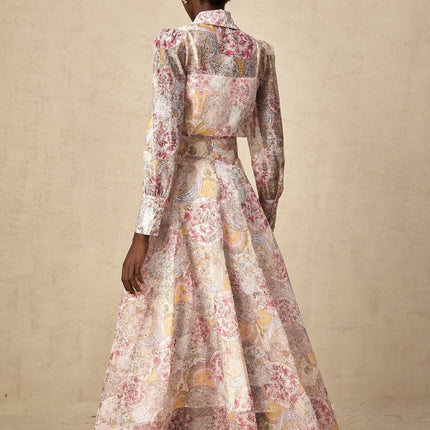 Assuntina Pink Shirt Skirt Set in Mesmerizing Pattern Print