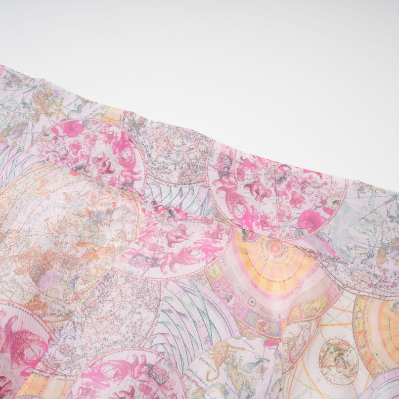 Assuntina Pink Shirt Skirt Set Pattern Print Linen Semi-Sheer Cuff Sleeves Collar Calf-Length Side Pocket Zip Fastening Versatile Ensemble Day Evening