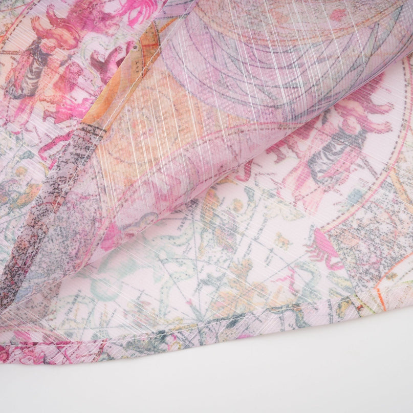 Assuntina Pink Shirt Skirt Set Pattern Print Linen Semi-Sheer Cuff Sleeves Side Slip Pocket Zip Fastening