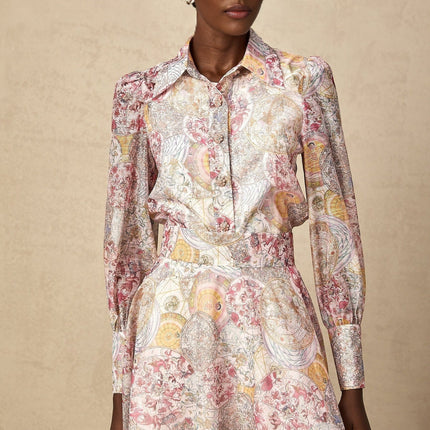 Assuntina Pink Shirt Skirt Set Pattern Print
