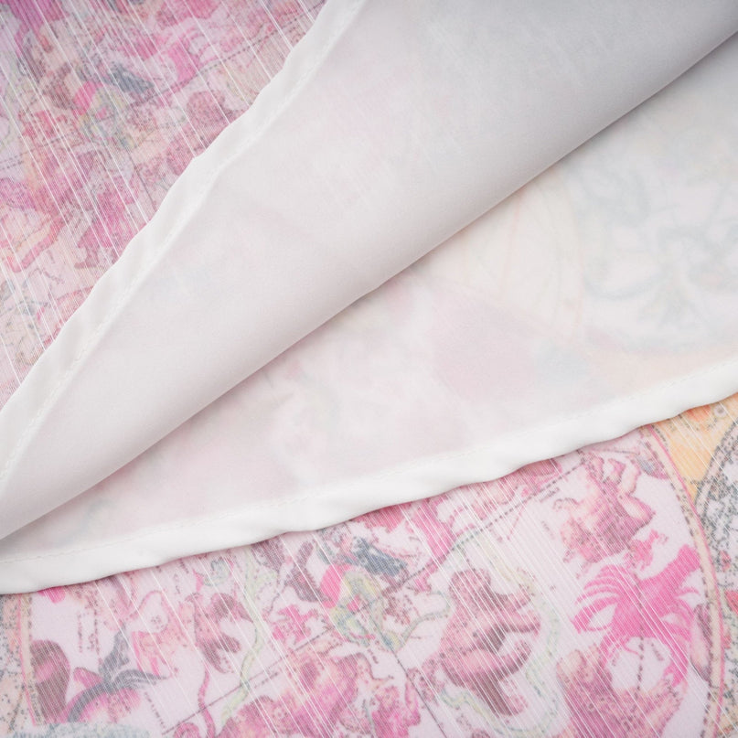 Assuntina Pink Shirt Skirt Set Pattern Print Linen Semi-Sheer Cuff Sleeves Pocket Zip Fastening