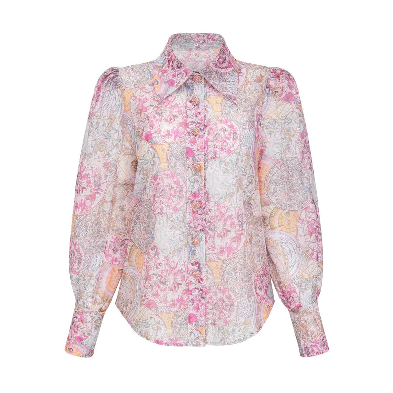 Assuntina Pink Shirt and Skirt Set in Mesmerizing Pattern Print