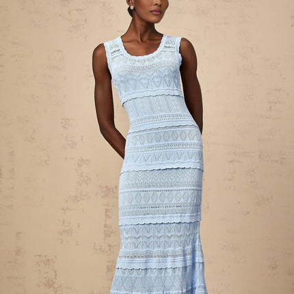 Aubree Blue Crochet Knit Midi Dress