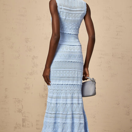 Aubree Blue Crochet Knit Midi Dress