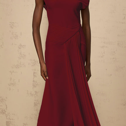 Aubree Red Pleated Midi Dress in Burgundy for Women