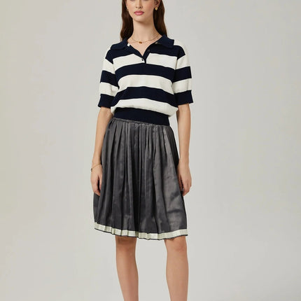Aubrey Grey Color Blocked Pleated Skirt