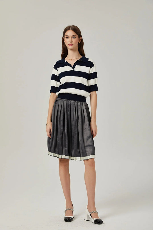 Aubrey Grey Color Blocked Pleated Skirt
