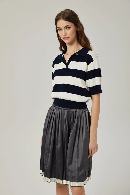 Aubrey Grey Color Blocked Pleated Skirt