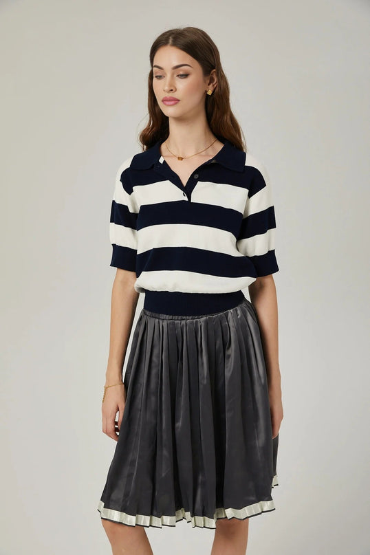 Aubrey Grey Color Blocked Pleated Skirt