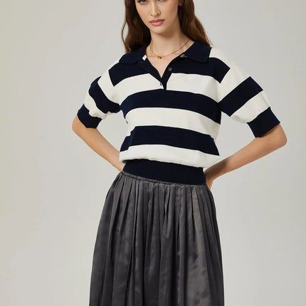 Aubrey Grey Color Blocked Pleated Skirt