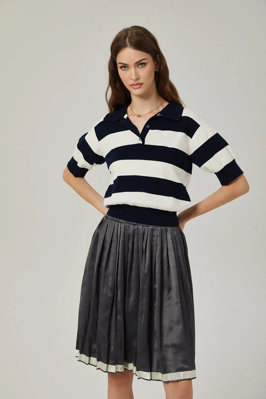 Aubrey Grey Color Blocked Pleated Skirt