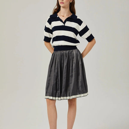 Aubrey Grey Color-Blocked Pleated Skirt