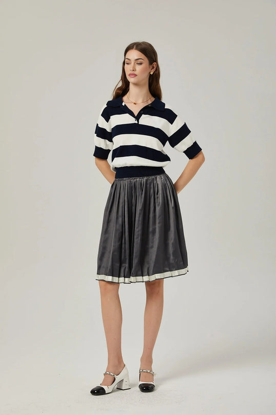 Aubrey Grey Color-Blocked Pleated Skirt
