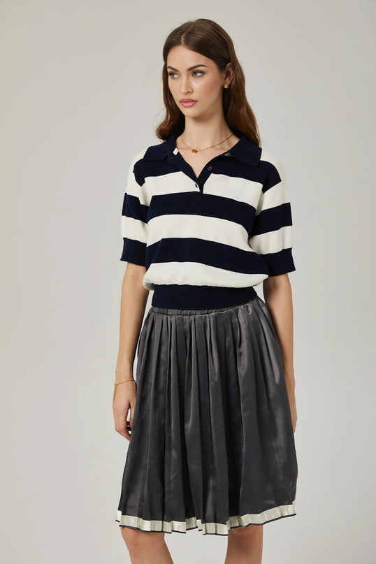 Aubrey Grey Color Blocked Pleated Skirt
