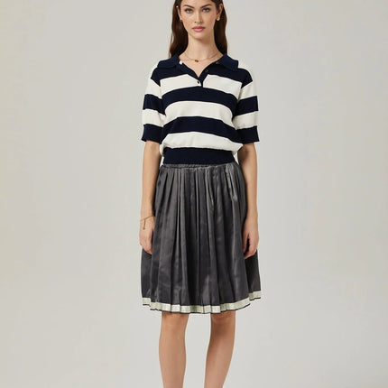 Aubrey Grey Color Blocked Pleated Skirt 96 Polyester 4 Spandex Elastic Waistband Knee Length
