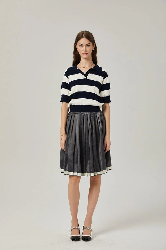 Aubrey Grey Color Blocked Pleated Skirt 96 Polyester 4 Spandex Elastic Waistband Knee Length