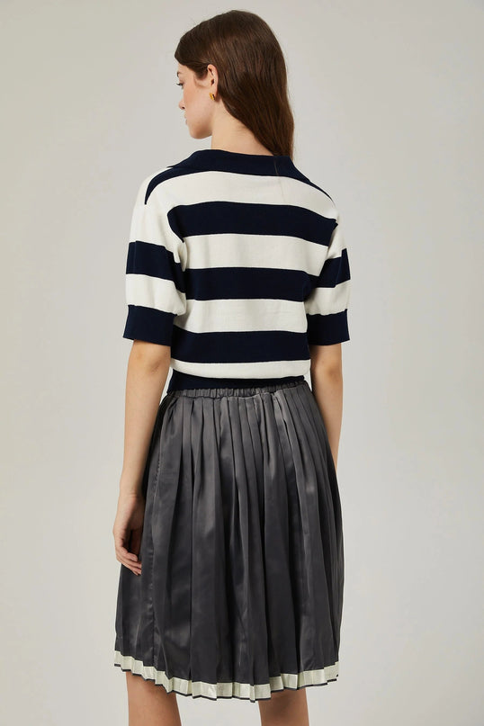 Aubrey Grey Color-Blocked Pleated Skirt
