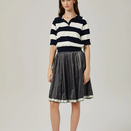 Aubrey Grey Color-Blocked Pleated Skirt Elastic Waistband 96% Polyester 4% Spandex