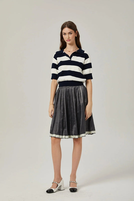 Aubrey Grey Color-Blocked Pleated Skirt Elastic Waistband 96% Polyester 4% Spandex