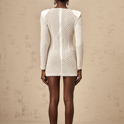 Aubrey White Crystal Bow Embellished Mini Dress