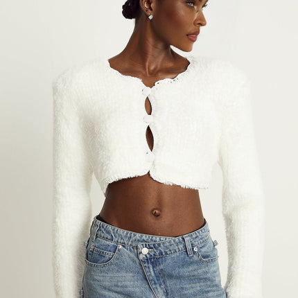 Aubrey White Knit Cardigan