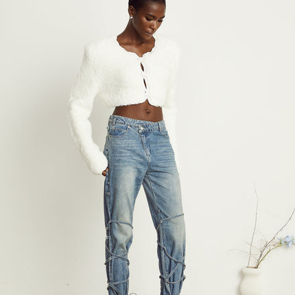 Aubrey White Padded Knit Cardigan