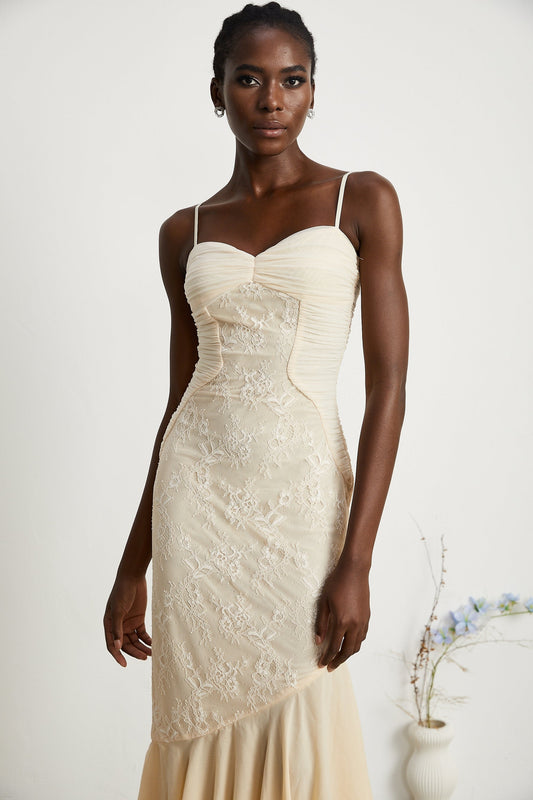 Audrey chiffon  lace midi dress