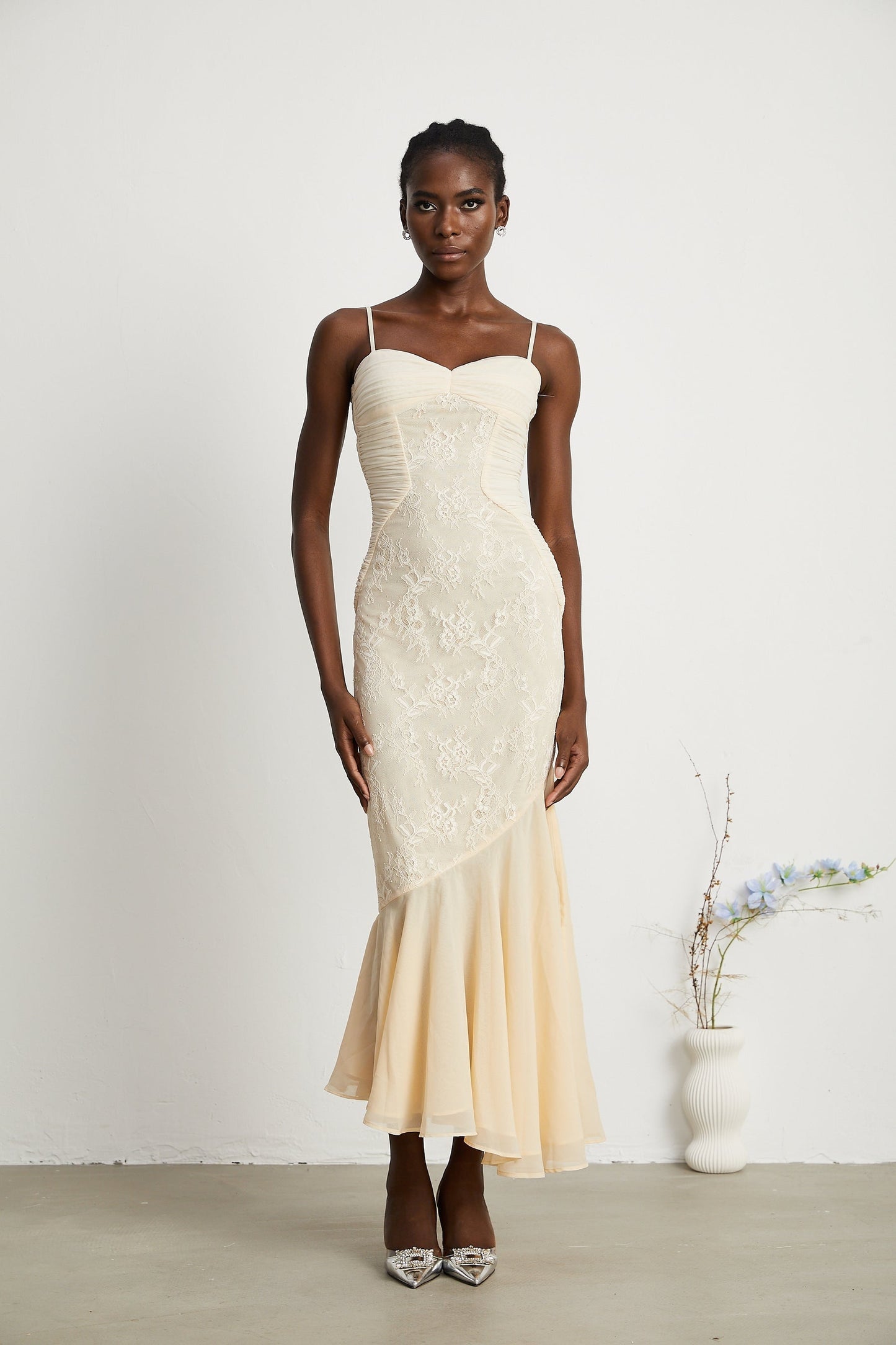 Audrey chiffon  lace midi dress
