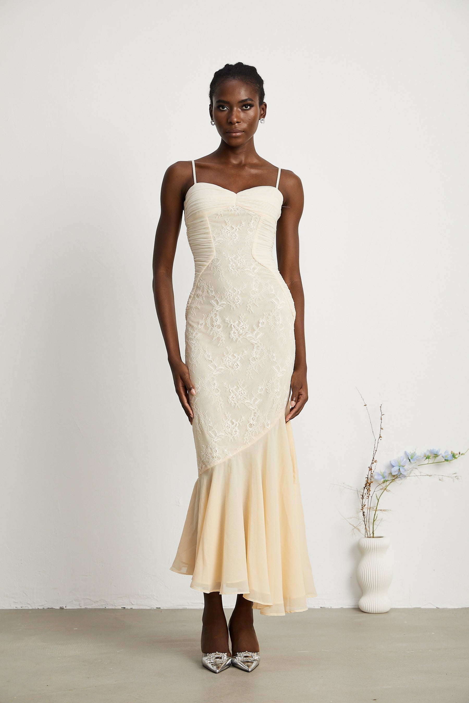 Audrey chiffon  lace midi dress