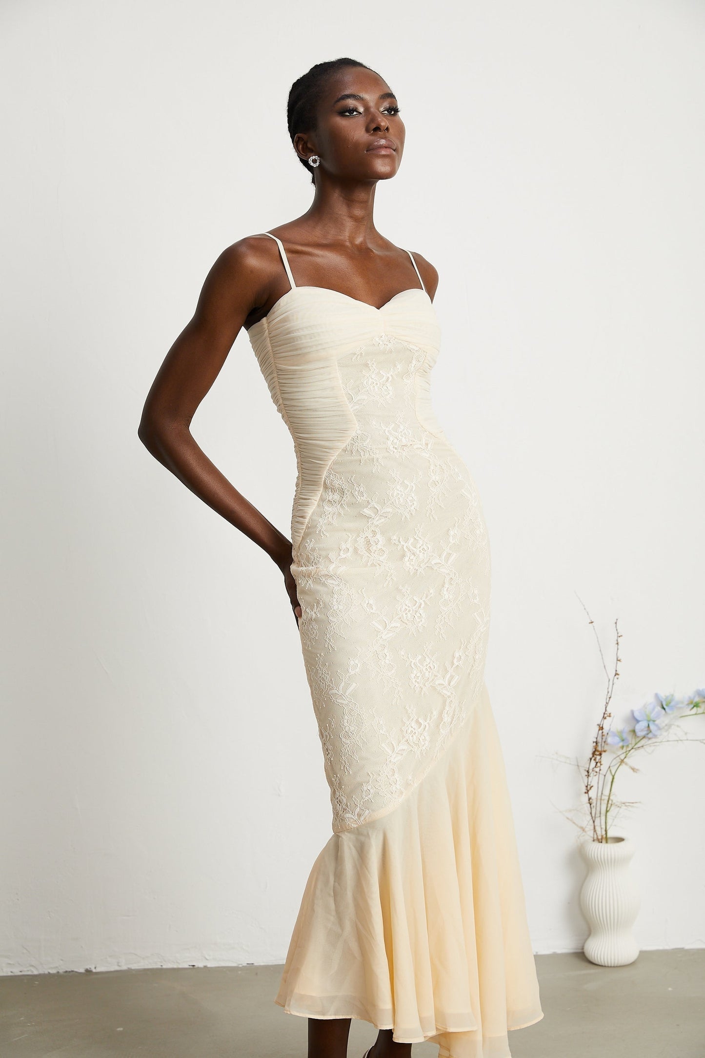 Audrey chiffon  lace midi dress