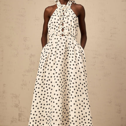Audrey white bowknot polkadot midi dress