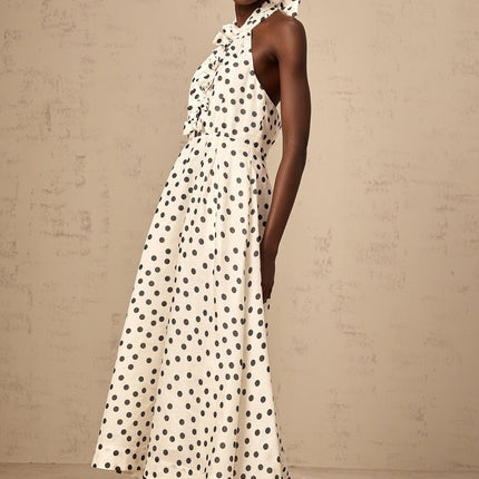 Audrey white bowknot polkadot midi dress
