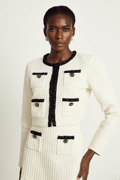 Audrey white waffleknit jacket  skirt matching set