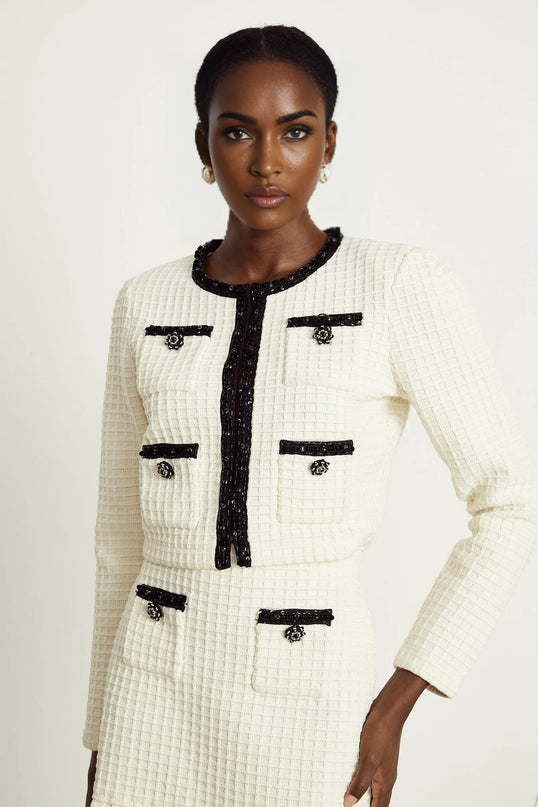 Audrey white waffleknit jacket  skirt matching set