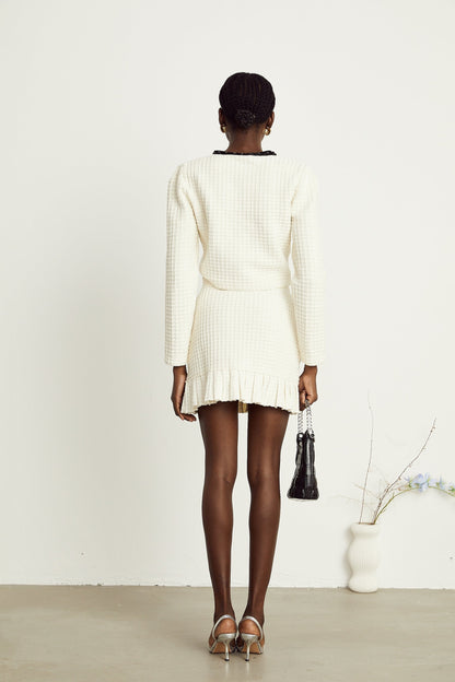 Audrey white waffleknit jacket  skirt matching set