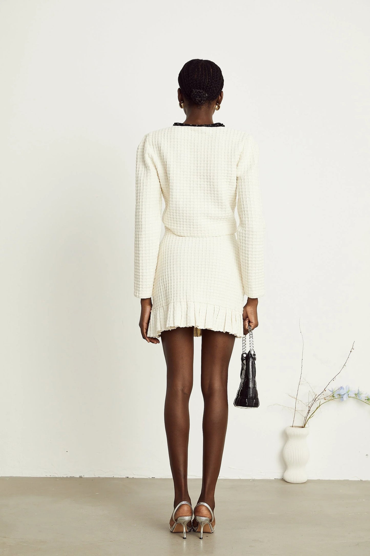 Audrey white waffleknit jacket  skirt matching set