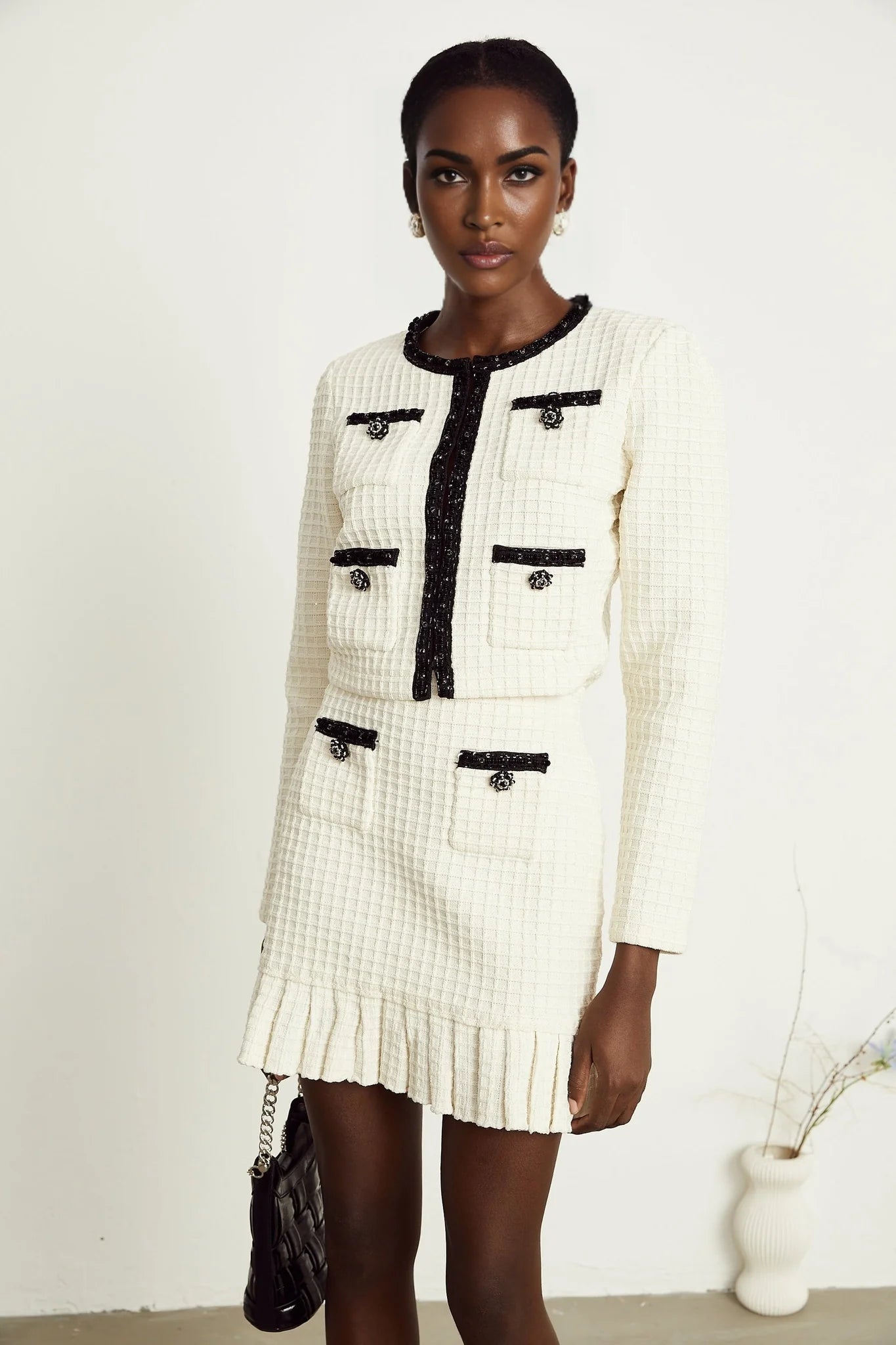 Audrey white waffleknit jacket  skirt matching set