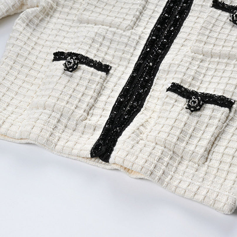 Audrey white waffleknit jacket  skirt matching set