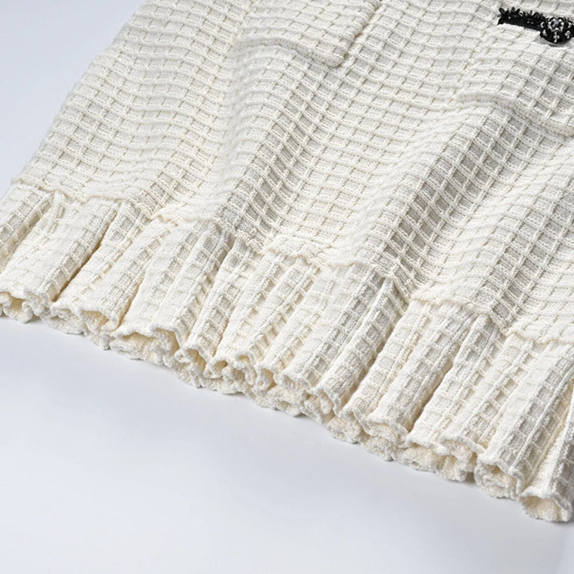 Audrey white waffleknit jacket  skirt matching set