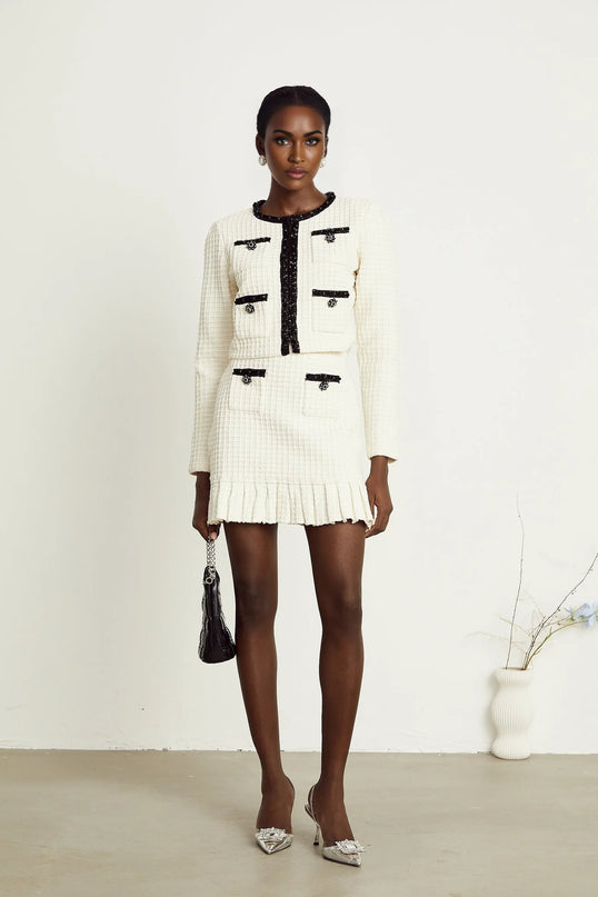 Audrey white waffleknit jacket  skirt matching set