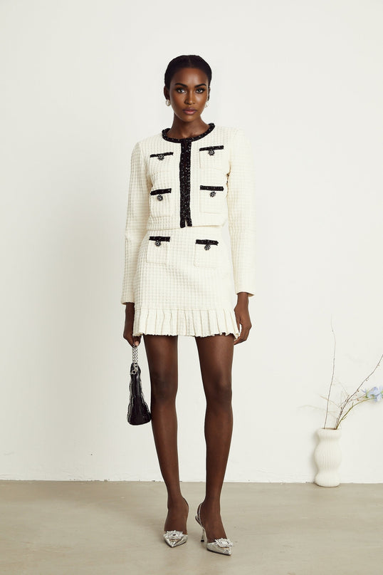 Audrey white waffleknit jacket  skirt matching set