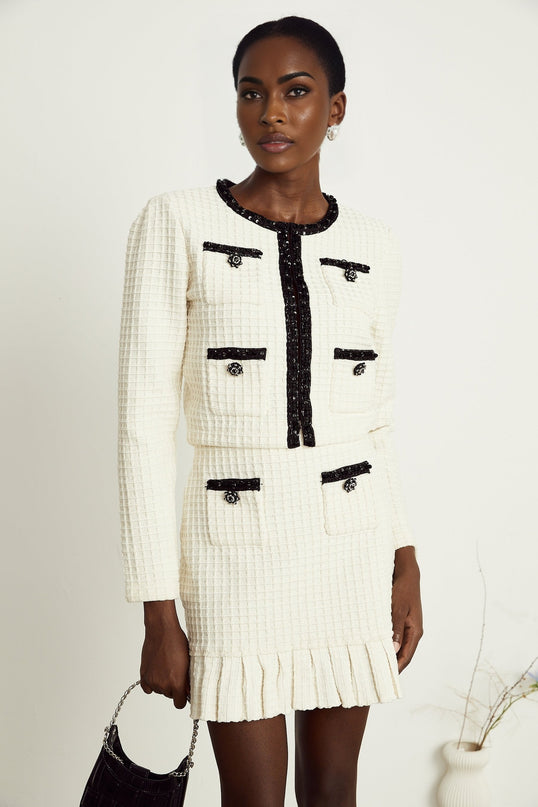 Audrey white waffleknit jacket  skirt matching set