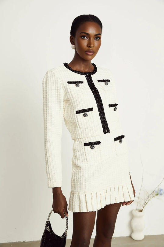 Audrey white waffleknit jacket  skirt matching set