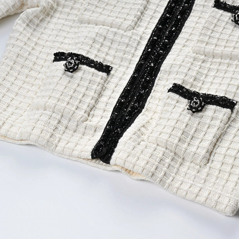 Audrey white waffleknit jacket  skirt matching set