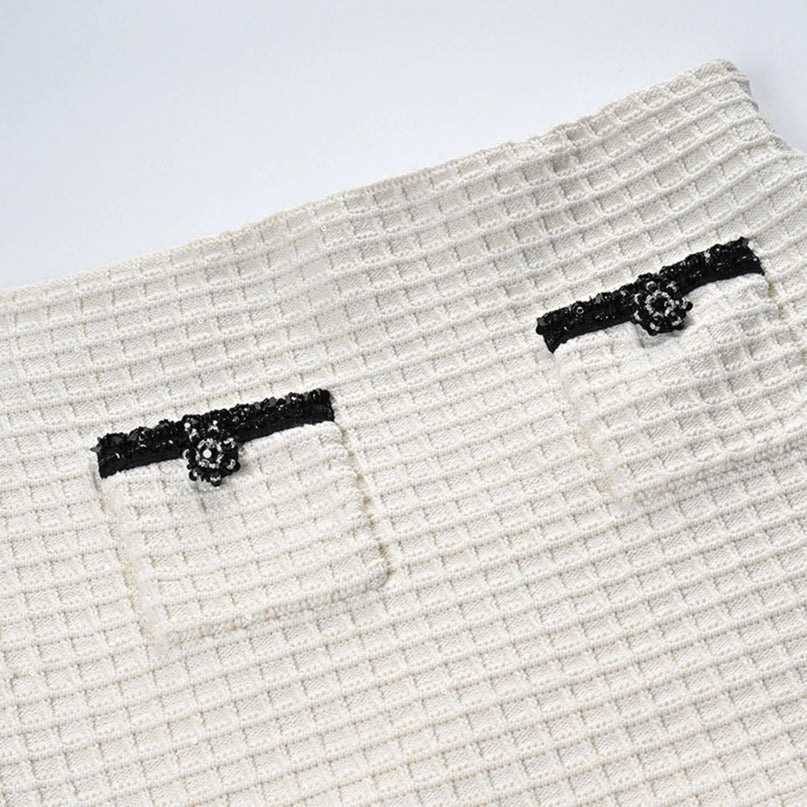 Audrey white waffleknit jacket  skirt matching set