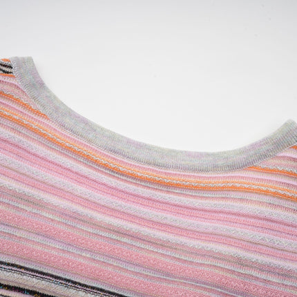 Augusta Pink Metallic Pleated Stripe V-neck Midi Dress