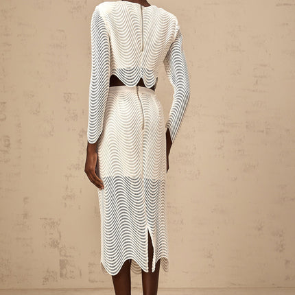 Augusta White Wavy Woven Skirt Top Set