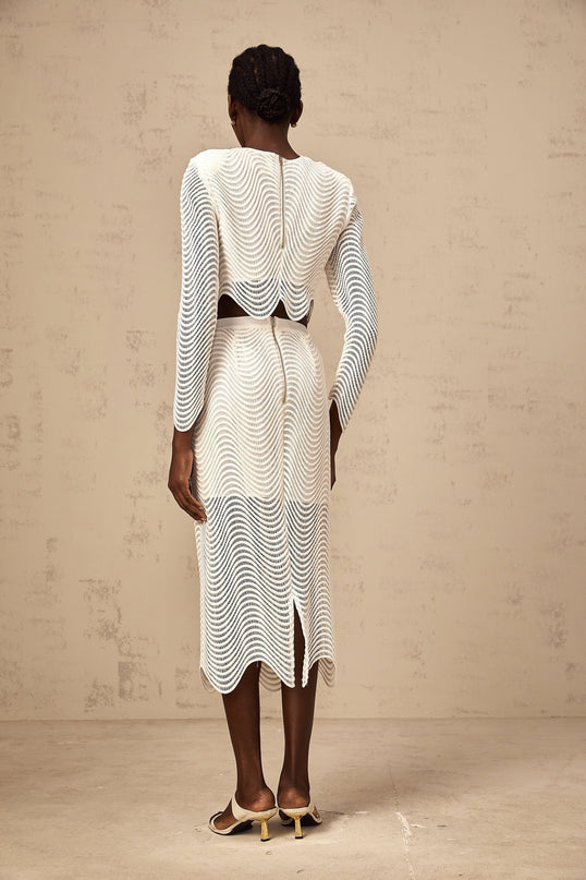 Augusta White Wavy Woven Skirt Top Set